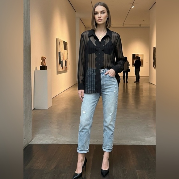 ModCloth Sheer Button down size Large - Picture 1 of 7